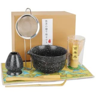 7 Stück Matcha Set, Matcha Tee Sets Matcha Besen Set Matcha Set für Einsteiger Stylisches Matchas Set Matcha-Besen, Matcha Filtersieb,Matcha-Schale, Matcha Löffel Teetuchunterlage (Black)