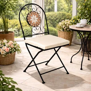 Mosaik Klappstuhl Bistrostuhl Balkonstuhl Gartenstuhl Stern Design - Orange, Beige