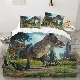 YASMENG Dino Bettwäsche 135x200 für Kinder - 3D Dinosaurier Design für Jungen und Jugendliche - Weiche Mikrofaser, 2-teilig Mit Reißverschluss - 80x80 cm Kissenbezug Inklusive