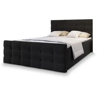 masseno Boxspringbett Amon 140x200 cm mit Matratze und Topper, Polsterbett mit Bettkästen Schwarz COSMIC 100 - Schwarz