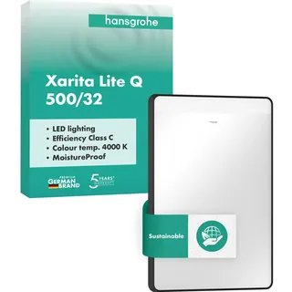 Hansgrohe Xarita Lite Q Spiegel mit horizontaler LED-Beleuchtung, 500/30 für Wandschalter, 54956670, Farbe: Mattschwarz,