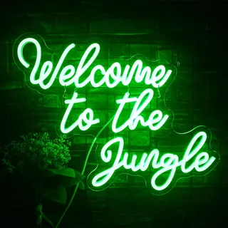 ineonlife Welcome to the Jungle Neon Schild Grün Neon Sign LED Schild Wort Leuchtreklame Neonlicht für Wand Deko USB Buchstabe Leuchtendes für Garten Hauseingang Veranda Party Geschenk