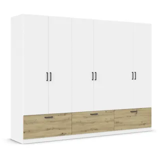 Rauch Möbel Bari, Drehtürenschrank Kleiderschrank Weiß/Eiche Artisan, 3 Schubladen, 271x210x54cm