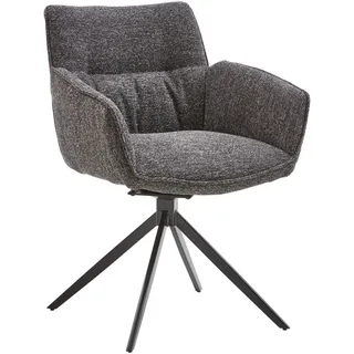 Valdera Armlehnstuhl , Anthrazit, Schwarz , Metall, Textil , Stativgestell , 60x83.5x65 cm , Stoffauswahl, Typenauswahl, Sitzfläche 180° drehbar , Esszimmer, Stühle, Polsterstühle