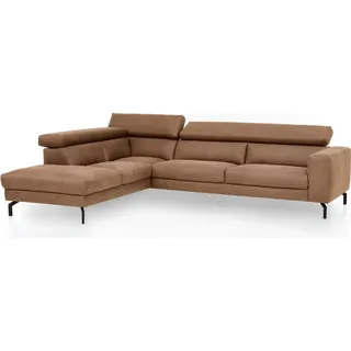 Lomadox Ecksofa mit verstellbaren Kopfteilen, Vintageoptik zimt, 2,5-Sitzer mit Récamiere links, CASSINO-155 - Braun