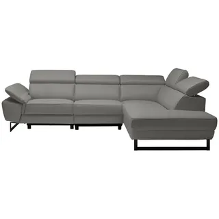 Celina Home Ecksofa , Grau , Leder , Echtleder , Spaltleder, Rindleder , Ottomane rechts, L-Form , 281x225 cm , Made in Eu , Lederauswahl, Stoffauswahl, seitenverkehrt erhältlich, Hocker erhältlich, Rücken echt , Wohnzimmer, Sofas & Couches, Wohnlandschaften, Ecksofas