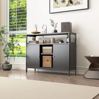 mein-regal Sideboard Mesh aus Metall mit 2 Schiebetüren Schwarz - Schwarz