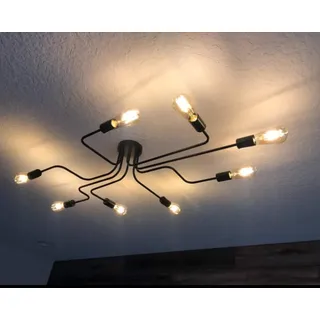 LynPon Deckenleuchte Industrial Style 8 Flammig Deckenlampe Vintage Retro Schwarz Metall Küchenlampe Landhaus Lampe für Wohnzimmer Schlafzimmer Esszimmer Flach