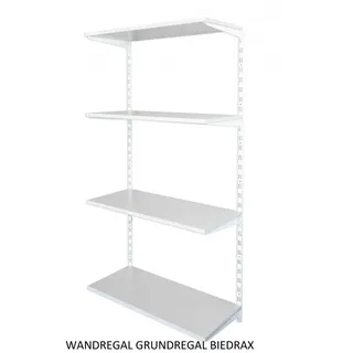 Biedrax Wandregal - Grundregal 50 x 40 x 150 cm, Farbe weiss - 4 Fachboden grau