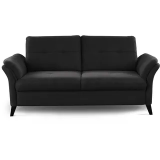 CAVADORE 3er Sofa Grönland / Skandinavische 3-Sitzer-Couch mit Federkern + Sitztiefenverstellung / 193 x 90 x 102 / Flachgewebe, Schwarz