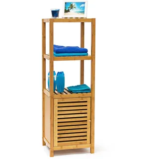 Relaxdays Badregal Bambus, Standregal mit Tür, Regal aus Holz für Bad und Wohnzimmer, Verschiedene Größen, Natur