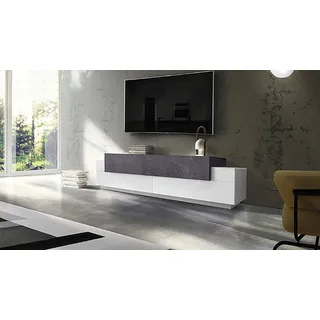 Dmora - TV-Schrank Teo, niedriges Wohnzimmer-Sideboard, Fernsehständer-Basis, 100 % Made in Italy, 200 x 45 x 52 cm, glänzendes Weiß und Schiefer,