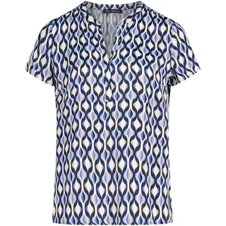 Satinbluse BETTY BARCLAY "Satin-Bluse mit Print", Damen, Gr. 46, blau (blau, weiß), Obermaterial: 100% Viskose CV., Blusen Satinbluse