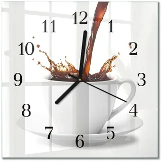 Tulup Wanduhr aus Glas 30x30 cm - Tasse Kaffee , Weiß , Quadratisch , 30x30x0.4 cm , Dekoration, Uhren, Wanduhren