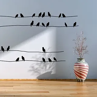 Sticker Tiere | Wandaufkleber Vögel - Tapete Dekoration Raum und Wohnzimmer | 30 x 55 cm - Schwarz