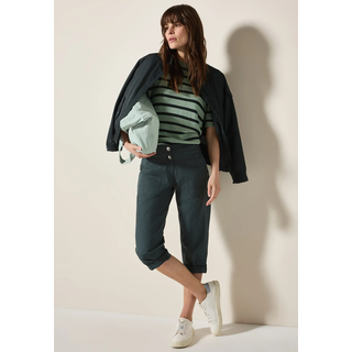 Caprihose CECIL "Style New York", Damen, Gr. 27, N-Gr, grün (slate khaki), Web, Obermaterial: 98% Baumwolle, 2% Elasthan, unifarben, normal kniebedeckend, Hosen Caprihose, Sommerhose mit Knopfdetails am Bund, Topseller