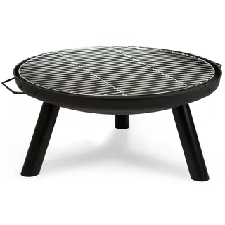 Berdsen Feuerschale mit Rost 60 cm Feuerstelle Outdoor Feuerkorb Garten Rostfrei Stahl Pulverbeschichtet Schwarz