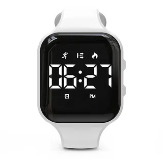 Focwony Kinder-LED-Fitness-Tracker-Uhr, Schrittzähleruhr Digitaluhr, Armbanduhr, Schrittzähler/Entfernung/Kalorien/Wecker, Tolles Geschenk für Kinder Teenager Mädchen Jungen (Weiß-Quadrat)