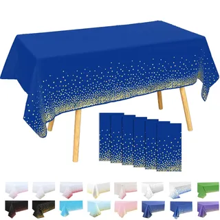 MOMAHUA 6Pcs Dunkelblau und Goldne Punkte Tischdecke, 137x274cm Tischtuch Plastiktischdecke, Rechteckige Tischabdeckung Outdoor Table Cloth für Geburtstag Feste Hochzeiten Halloween Weihnachten Party