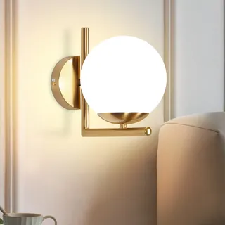 ZMH Wandleuchte Innen Wandlampe Schlafzimmer Wandbeleuchtung Treppenhaus Glaskugel Vintage Gold Glas Lampenschirm Flurlampe Badezimmer E27 Modern Design Beleuchtung für Flur Bad Ohne Leuchtmittel - Gold