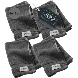 SCHÖNER WOHNEN 4er Set Premium Gästehandtuch 30x50 cm - saugstark - Luxus Handtücher Anthrazit 4teilig - 100% Baumwolle - flauschig weich - als Handtuch-Set kombinierbar - Frottee Kinder - Öko-Tex