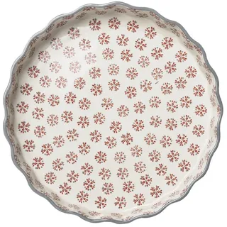 Tranquillo Quicheform aus Steinzeug mit handgestempeltem Print Grau/Rot Retro, 27 cm