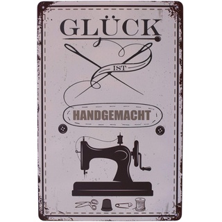 Hioni Glück ist Handgemacht Nähen Vintage Blechschild Poster Wandschild Wand Dekoration Metallschild Türschild