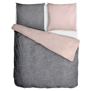 Biber Bettwäsche 135x200 cm 2tlg - Bettwäsche-Set Rosa Anthrazit Unifarben - Winterbettwäsche 100% Baumwolle - Kissenbezug 80x80 + Bettbezug 135x200 Altrosa