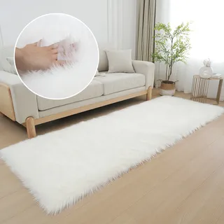 my home Fellteppich »Dena, Hochflor Teppiche« rechteckig 60 mm Höhe Kunstfell, weich, Uni-Farben, Wohnzimmer, Schlafzimmer, Esszimmer, weiß