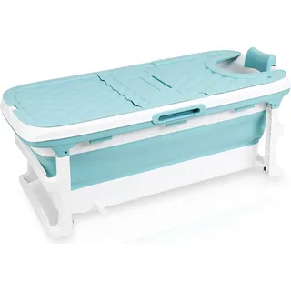 Yakimz Mobile Faltbare Badewanne Erwachsene Spa Sauna Beweglich Bathtub mit Abdeckung Blau 145cm - Blau