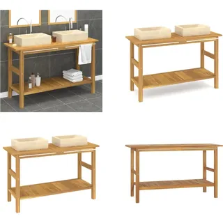 vidaXL Waschtisch mit Creme Marmorbecken Massivholz Teak - Waschtisch - Waschtische - Badmöbel - Waschbeckenunterschrank - Creme
