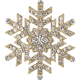 Ever FATIH Schneeflocke Brosche für Damen Mädchen Strass Kristall Winter Party Weihnachten Anstecknadel Klar Gold-Ton