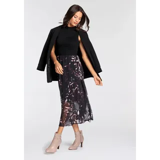 Abendkleid LAURA SCOTT, Damen, Gr. 44, N-Gr, schwarz (schwarz, taupe, brdx), Web, Obermaterial: 95% Viskose, 5% Elasthan. Futter: 100% Polyester. Rock: 100% Polyester, bedruckt, gemustert, mehrfarbig, transparent, unifarben, ausgestellt wadenlang, Rundhals, Kleider Abendkleid, für schicke Anlässe und legere Freizeitlooks, wadenlang, Topseller