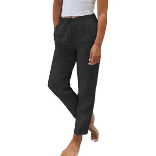 Leinenhose Damen Leichte Sommerhose Baumwolle Leinen Hose Haremshose Leicht Jogginghose Einfarbig Elegante Wanderhose Musselin Hosen Stoffhose Freizeithose mit Taschen strandhose mit Gummizug