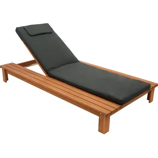 DEGAMO Gartenliege Liegebett Sonnenliege CANCUN 201x105cm, Eukalyptus geölt, mit Auflage dunkelgrau - Braun, Grau
