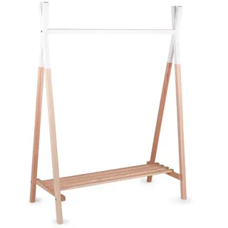 Childhome Kindergarderobe , Naturfarben, Weiß, Wengefarben , Holz , Buche , vollmassiv , 137x107x48 cm , Garderobe, Garderobenhaken, Kleiderhaken