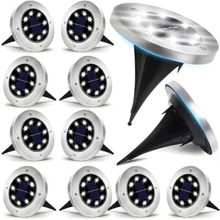 12x 8LEDs Solarleuchten Garten Solarlampe Solar Bodenleuchte Aussen Solar Gartenleuchten IP65 Edelstahl Retoo