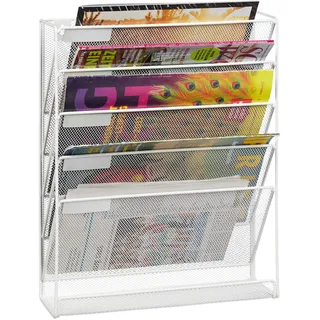 Relaxdays Zeitschriftenhalter Wand, A4-Querformat, 5 Fächer, Metall, Dokumentenablage HxBxT 40,5 x 32,5 x 10,5 cm,