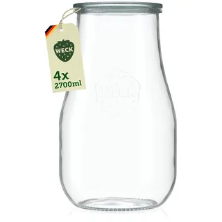 Weck Tulpenglas 2500 ml 4 Stück | Glas mit Deckel | Zur Konservierung, Säften, luftdichter Aufbewahrung von trockenen Zutaten