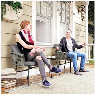 Outsunny 3-tlg. Rattan Bistroset, Sitzgruppe, Gartengarnitur mit 2 Gartensesseln, Couchtisch, für Garten, Terrasse, Stahl, Grau - Grau