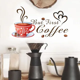 COVPAW Wandtattoo Kaffee Zeit Kaffee Becher Kaffee Tasse Wandaufkleber Selbstklebend Kaffee Ecke Cafe Cappuccino latte macchiato Espresso Wohnzimmer Küche Wandsticker Wanddeko (COFFEEFIRST)