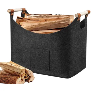 Holzkorb für Kaminholz XXL Kaminholzkorb Faltbarer Brennholzkorb mit Verstärktem Griff Filztasche Filzkorb Korb für Kaminholz Können zur Aufbewahrung von Zeitungen Spielzeug Kaminzubehör