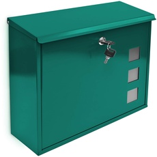 Bild von Briefkasten, Dekor-Fenster, 2 Schlüssel, Montagematerial, 33 x 34,5 x 10,5 cm, Metall, Postkasten, grün