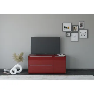 Set One by Musterring Reno Lowboard 137 cm Graphit Schwarz Matt/Glas Bordeauxrot Glanz