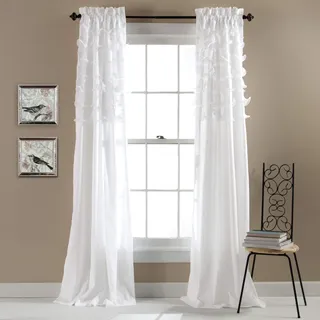 Lush Decor Avery Vorhänge mit Rüschen, Vintage-Chic-Stil, Fensterpaneel-Set für Wohnzimmer, Esszimmer, Schlafzimmer (Paar), Leinen-Mischung Baumwolle, Weiss/opulenter Garten, 54"W x 84"L (Pack of 1)