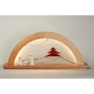 LED Schwibbogen 79cm modern Erle massiv + Echtglaskunst Erzgebirge OHNE Figuren