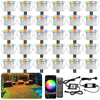 30 Stück Terrasse Einbaustrahler außen RGB-WiFi Ø31mm led Bodeneinbauleuchten Aussen 12v mini led spot Boden Licht Led Terrassenbeleuchtung IP67 Wasserdicht Kompatibel mit Alexa Google Home