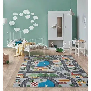 The CarPET Teppich Happy Life, rechteckig, Höhe: 4 mm, Life Kinderzimmer Teppich Spielteppich pflegeleicht grau 80 cm x 150 cm x 4 mm