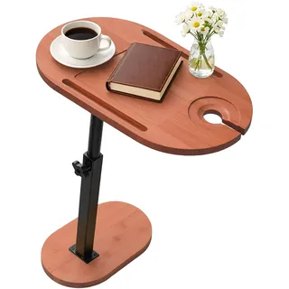 Relaxdays Beistelltisch höhenverstellbar, HxBxT 45-82x40x22 cm, Bambus, Metall, Ablagetisch, Wohnzimmer, Natur/schwarz