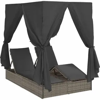 vidaXL Doppelte Sonnenliege Grau 205 x 129 x 200 cm Poly-Rattan - Grau
